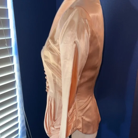 👗 Vintage 1940s Carlye Pale Pink Satin Suit – Frog Buttons, Peplum Waist – EUC - Picture 8 of 16